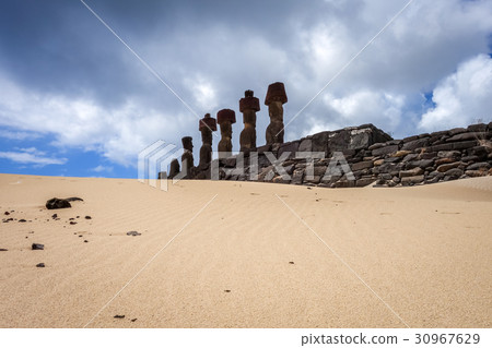 Moais statues site on anakena beach, easter island Moais statues site on anakena beach, easter island 30967629