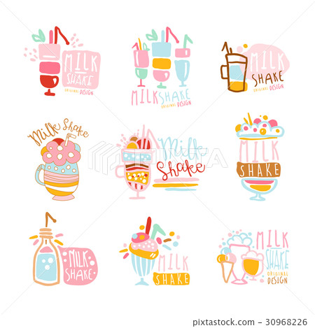 Milk shake labels set. Colorful hand drawn vector Milk shake labels set. Colorful hand drawn vector 30968226