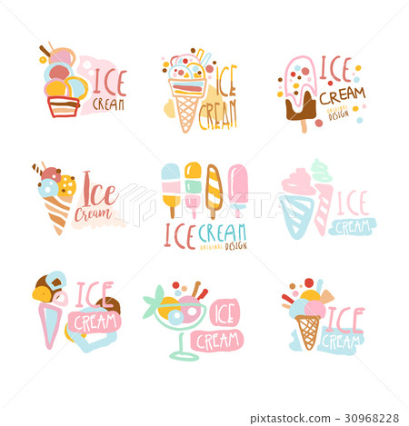 Ice cream labels set. Colorful hand drawn vector 30968228