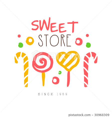 Sweet store, since 1959 logo. Colorful hand drawn Sweet store, since 1959 logo. Colorful hand drawn 30968309