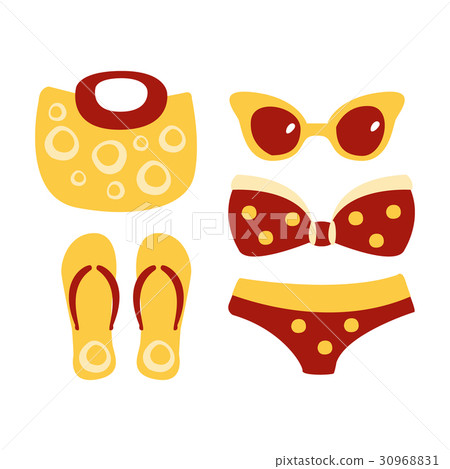 Swimsuit, glasses, bag, sandal, women beach 30968831