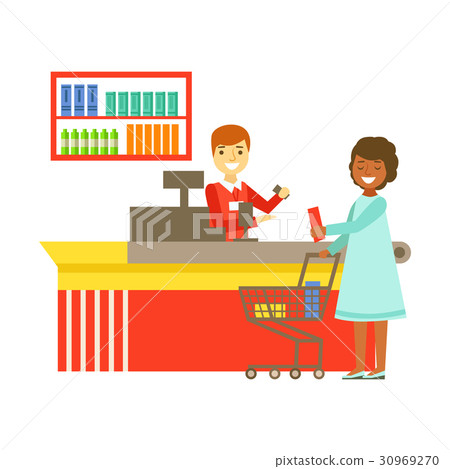 Cashier serving buyer at the cash register in 30969270