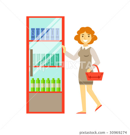 Woman shopping at supermarket and buying products Woman shopping at supermarket and buying products 30969274