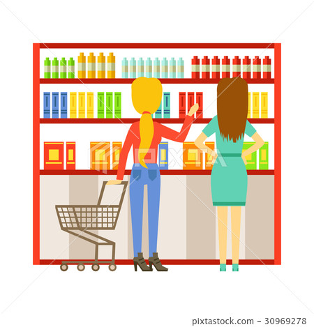 Woman shopping at supermarket and buying products Woman shopping at supermarket and buying products 30969278