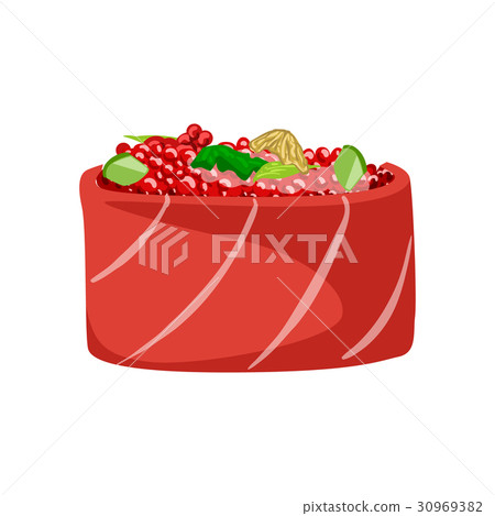 Sushi with salmon fish topped with red caviar 30969382