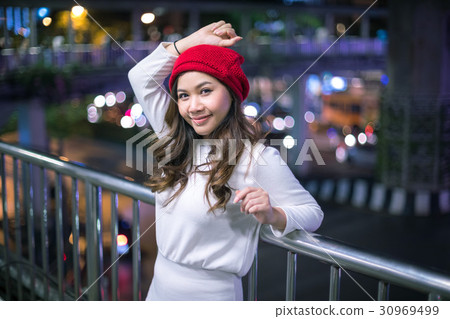 Asian woman, outdoor in night. Asian woman, outdoor in night. 30969499