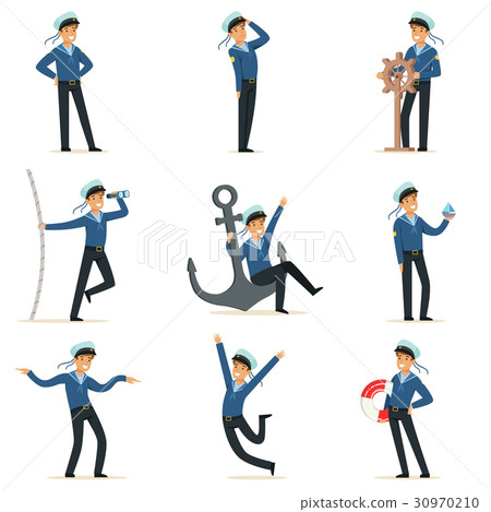 Sailor character doing his job set. Seaman in 30970210