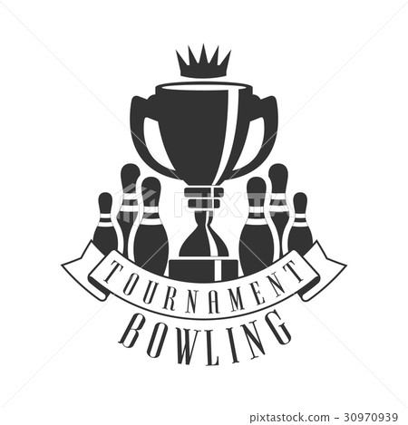 Tournament bowling vintage label. Black and white 30970939