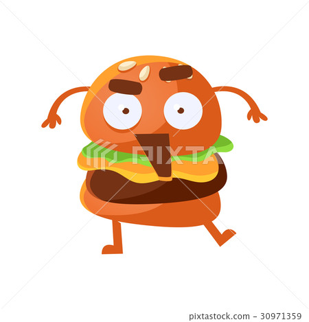 Indignant funny burger with big eyes and opened 30971359