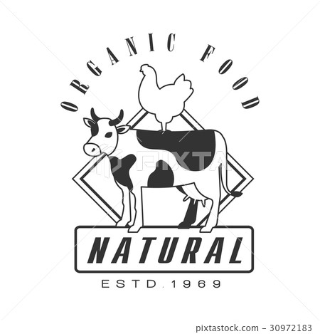 Natural organic food estd 1969 logo. Black and Natural organic food estd 1969 logo. Black and 30972183