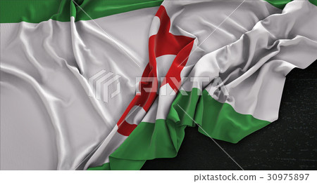 Ingushetia Flag Wrinkled On Dark Background 30975897