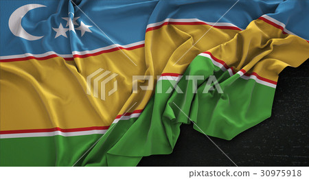 Karakalpakstan Flag Wrinkled On Dark Background 3D 30975918