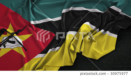 Mozambique Flag Wrinkled On Dark Background 3D Mozambique Flag Wrinkled On Dark Background 3D 30975977