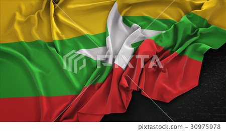 Myanmar Flag Wrinkled On Dark Background 3D Render 30975978