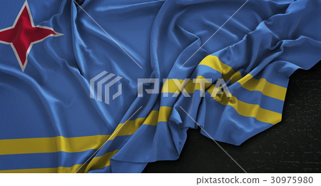Aruba Flag Wrinkled On Dark Background 3D Render 30975980