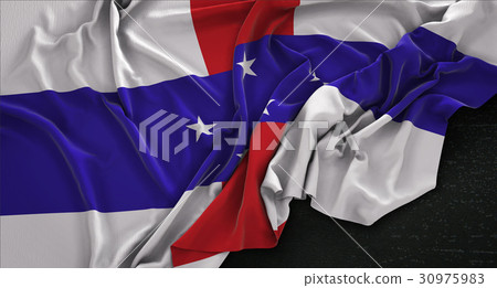 Netherlands Antilles Flag Wrinkled On Dark Netherlands Antilles Flag Wrinkled On Dark 30975983