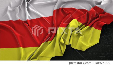 North Ossetia-Alania Flag Wrinkled On Dark 30975999