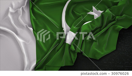 Pakistan Flag Wrinkled On Dark Background 3D Pakistan Flag Wrinkled On Dark Background 3D 30976026