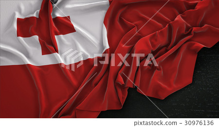 Tonga Flag Wrinkled On Dark Background 3D Render 30976136