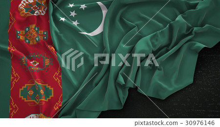 Turkmenistan Flag Wrinkled On Dark Background Turkmenistan Flag Wrinkled On Dark Background 30976146