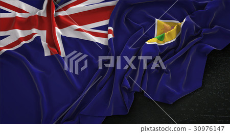 Turks and Caicos Islands Flag Wrinkled On Dark Turks and Caicos Islands Flag Wrinkled On Dark 30976147