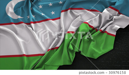 Uzbekistan Flag Wrinkled On Dark Background 30976158