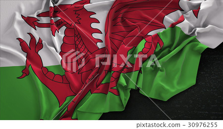 Wales Flag Wrinkled On Dark Background 3D Render 30976255