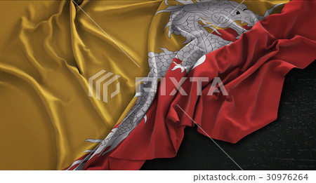 Bhutan Flag Wrinkled On Dark Background 3D Render Bhutan Flag Wrinkled On Dark Background 3D Render 30976264