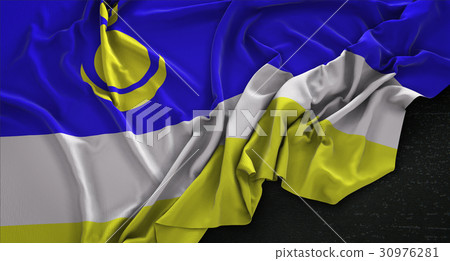 Buryatia Flag Wrinkled On Dark Background 30976281