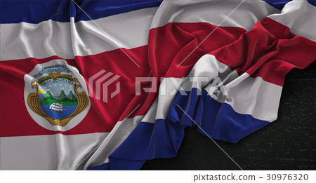 Costa Rica Flag Wrinkled On Dark Background 30976320