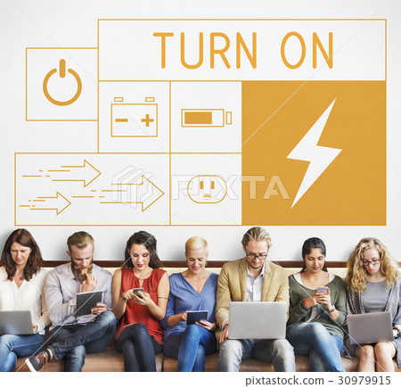 People with energy saving sustainability power generation campaign People with energy saving sustainability power generation campaign 30979915