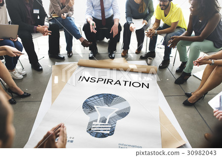 People with graphic of creative ideas digital technology light bulb 30982043