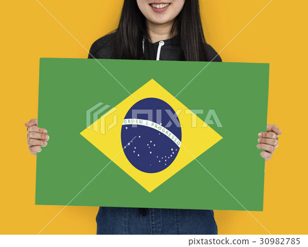Woman Hands Hold Brazil Flag Patriotism 30982785