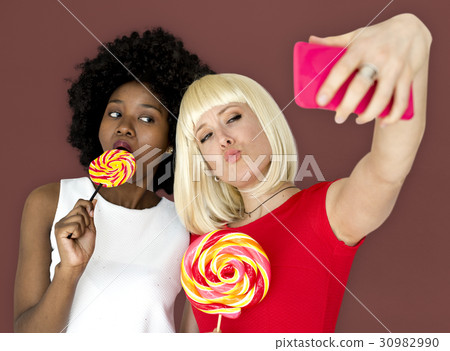 Friends Lollipop Candy Taking Selfie 30982990