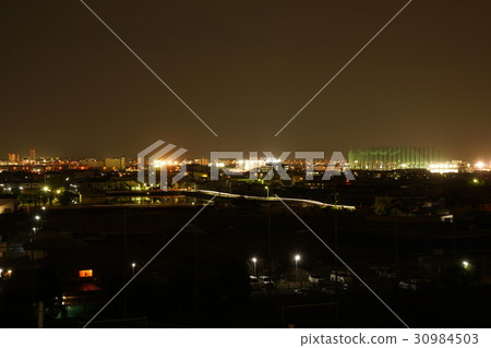 Osaka prefecture Kawachi Matsubara-shi, night view, automobile light trace Osaka prefecture Kawachi Matsubara-shi, night view, automobile light trace 30984503