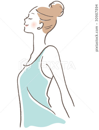 Deep breathing of female profile Deep breathing of female profile 30987894