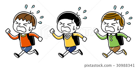 Boys riding in a hurry carrying a school bag: set 30988341