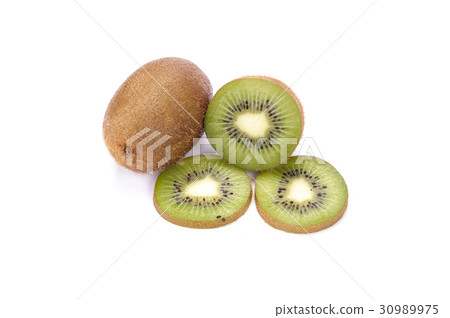 Whole kiwi fruit and his sliced segments isolated Whole kiwi fruit and his sliced segments isolated 30989975
