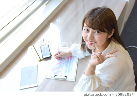 休閒商務女商人辦公室夫人Flextime平板電腦戰略鳥瞰圖 30992054