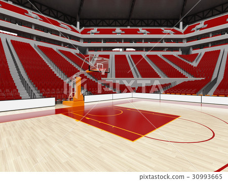 Beautiful modern basketball arena with red seats Beautiful modern basketball arena with red seats 30993665