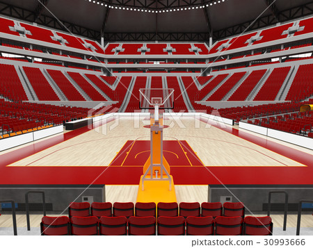Beautiful modern basketball arena with red seats Beautiful modern basketball arena with red seats 30993666