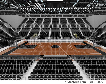 Beautiful modern basketball arena with black seats Beautiful modern basketball arena with black seats 30995877