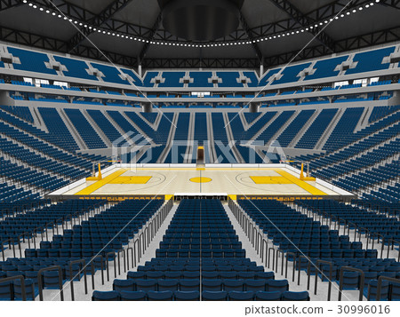 Beautiful modern basketball arena with blue seats Beautiful modern basketball arena with blue seats 30996016