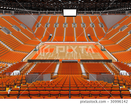 Large modern basketball arena with orange seats 30996142