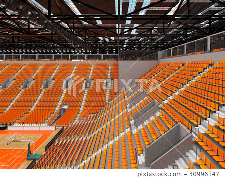 Large modern basketball arena with orange seats 30996147