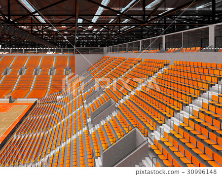 Large modern basketball arena with orange seats Large modern basketball arena with orange seats 30996148
