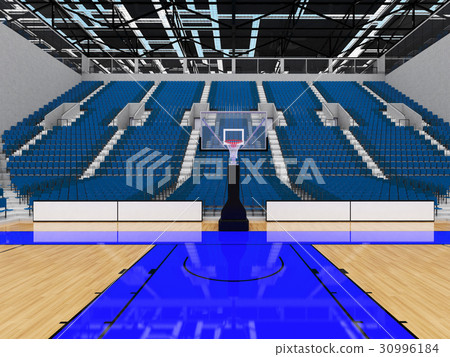 Beautiful modern basketball arena with blue seats Beautiful modern basketball arena with blue seats 30996184