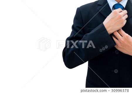 Businessman rearrange his neck tie Businessman rearrange his neck tie 30996378