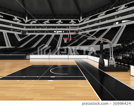 Beautiful modern basketball arena with black seats 30996424