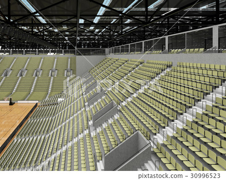 Modern basketball arena with olive green seats 30996523